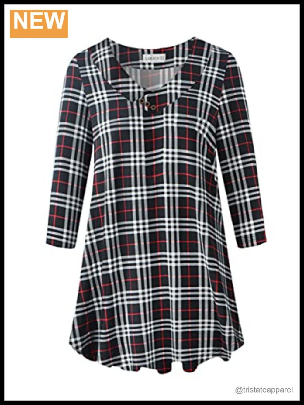 Plus Size Tunic Top V-Neck 3/4 Sleeve Swing Blouse Rayon Spandex